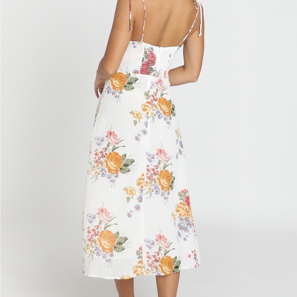 ShowPo. White Floral Midi Dress Slit - Size Medium NWT - Picture 2 of 8